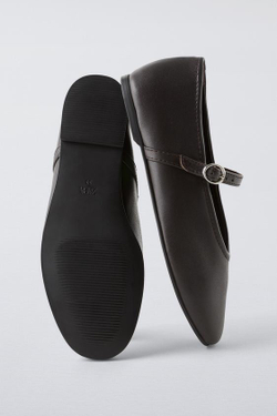 ZARA КОЖАНЫЕ БАЛЕТКИ, КОРИЧНЕВЫЙ