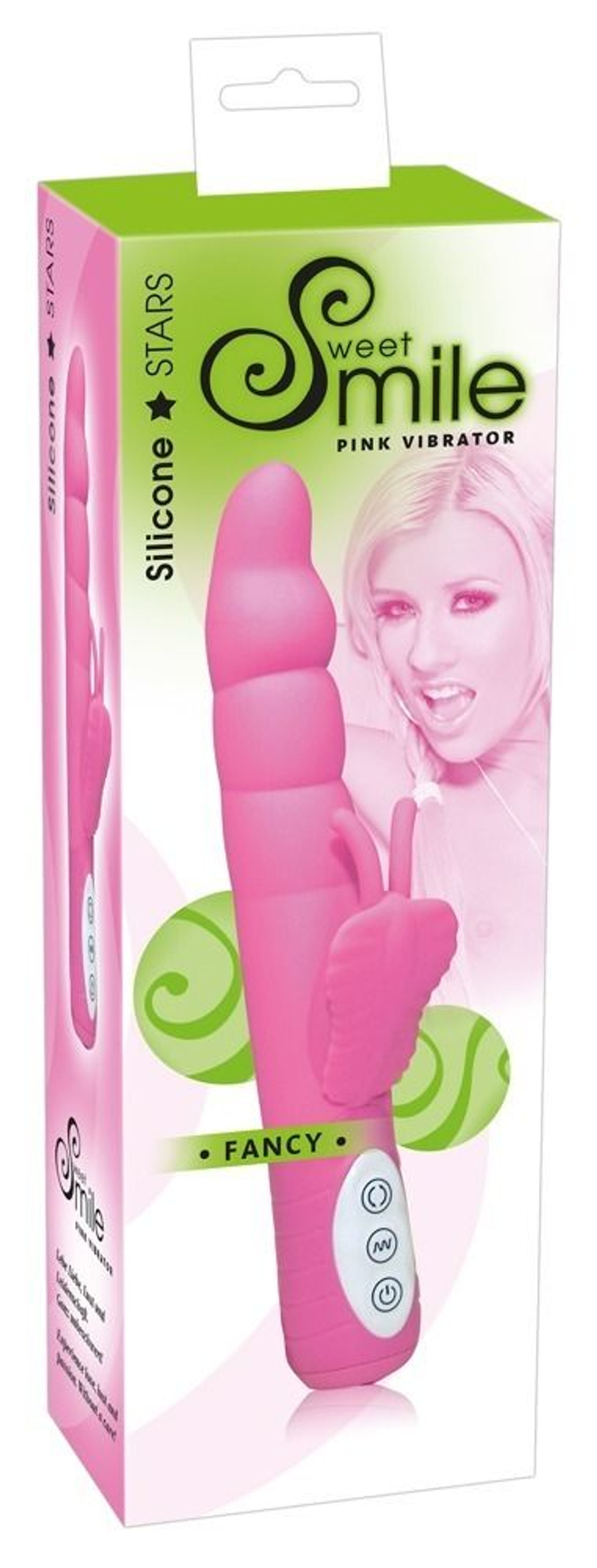 Розовый вибратор со стимулятором-бабочкой - 24 см. (Цвет: розовый)