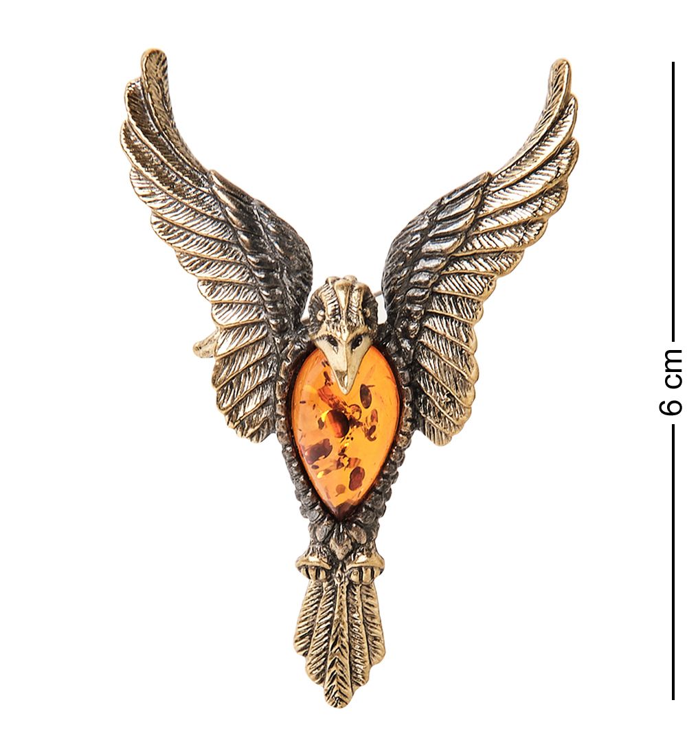 AM- 952 Брошь «Феникс» (латунь, янтарь)