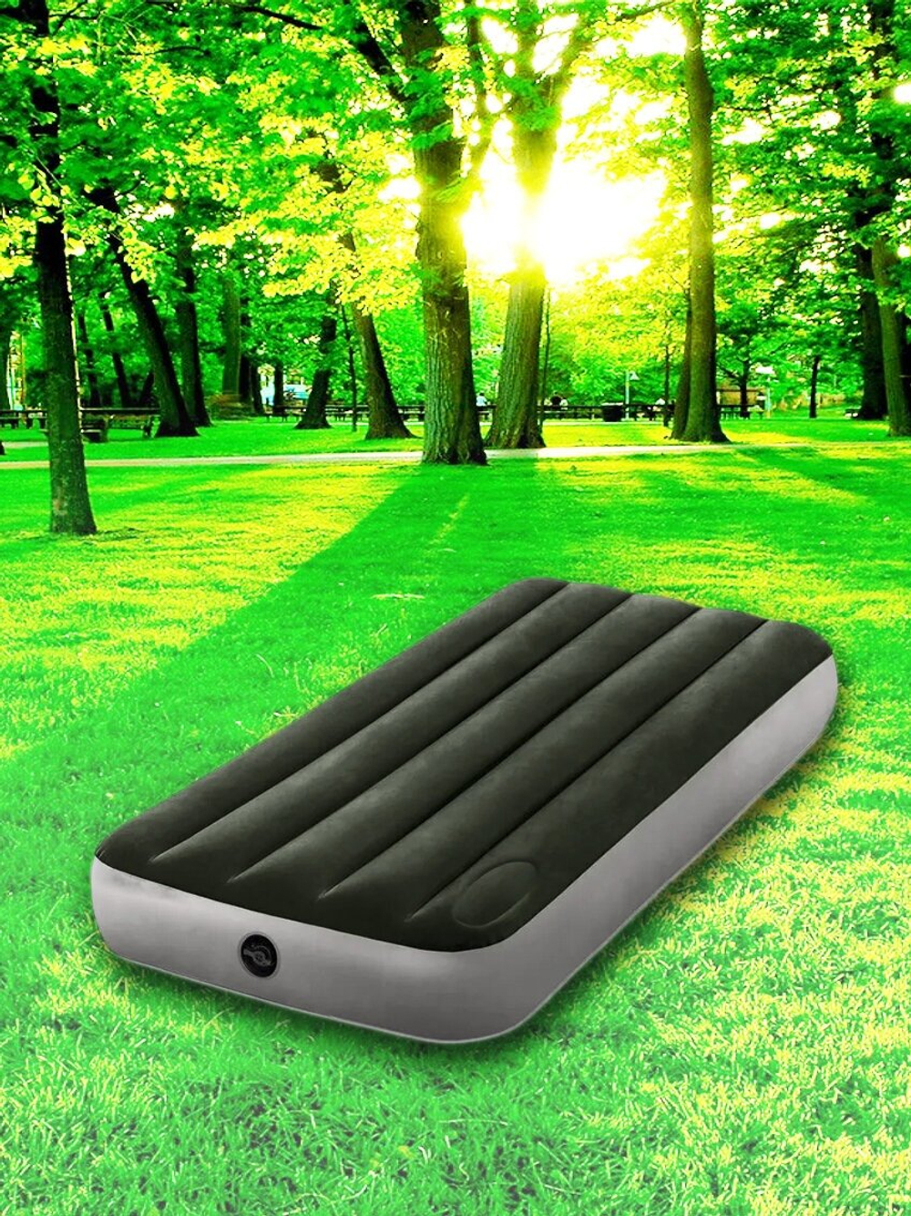 Мaтрас нaдувной Intex 64106 Deluxe Twin 76х193х25 см / Крoвать нaдувная Интeкс односпальная узкая велюровая для дома и туризма