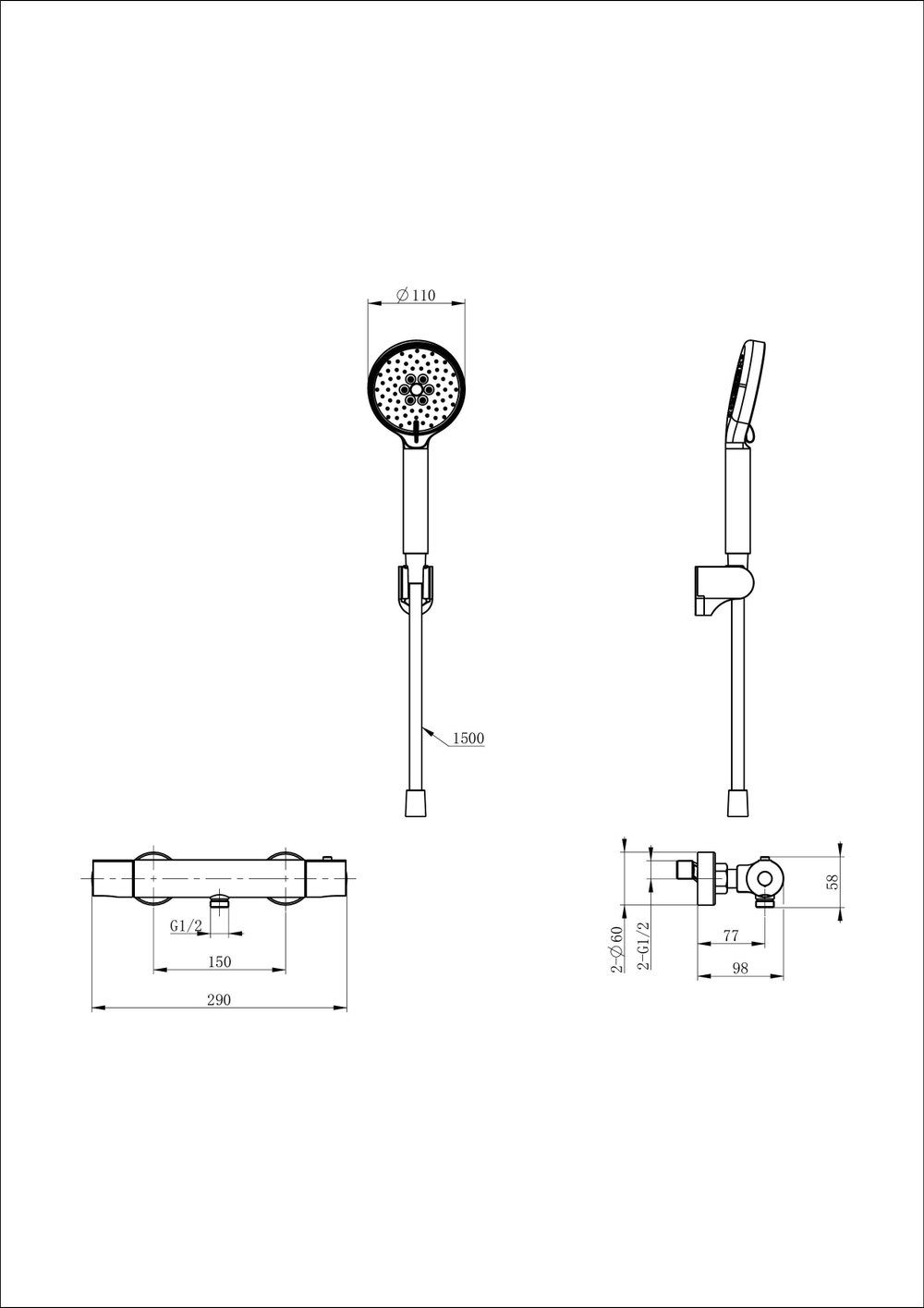 Смеситель для душа с термостатом WONZON & WOGHAND INN 6, Темный графит (WW-B2029-A-BGG)
