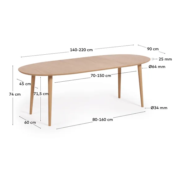 Стол Oakland раздвижной 140-220x90 см, шпон дуба