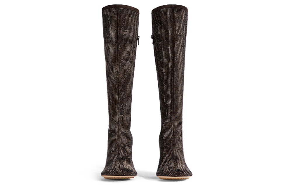 Bottega Veneta Dot BV Sparkle Suede Knee High Boots 9cm Women"s Brown