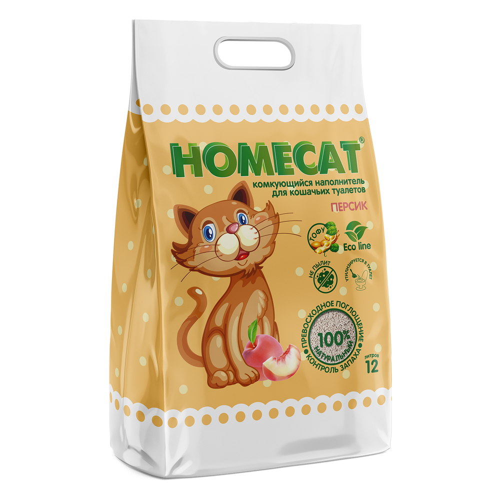 Комкующийся наполнитель HOMECAT «Эколайн» для кошачьих туалетов персик 12 л