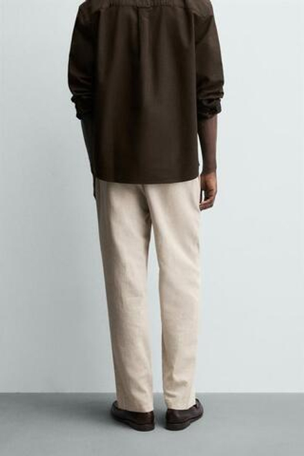 ZARA БРЮКИ RELAXED FIT ИЗ СМЕСИ ХЛОПКА, СВЕТЛО-БЕЖЕВЫЙ