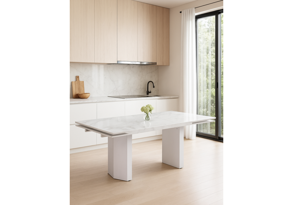 Стол стеклянный Woodville Монерон 200(260)х100х77 белый мрамор, белый