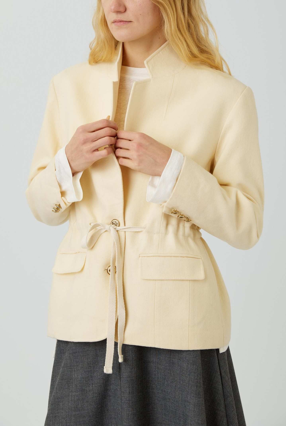 Винтажный жакет из молочной шерсти с кулиской