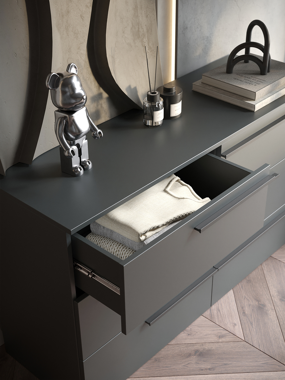 Комод SOHO для одежды, 6 ящиков, цвет серый, габариты 120х70х40 см