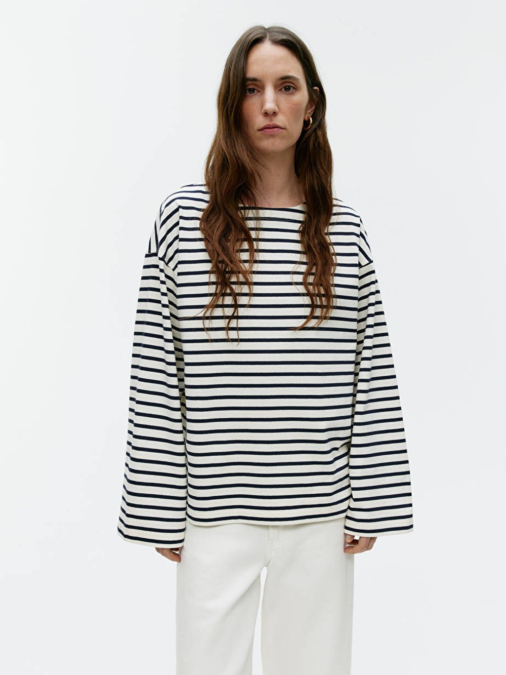 ARKET ФУТБОЛКА С ДЛИННЫМ РУКАВОМ, БЕЛЫЙ/СИНИЙ