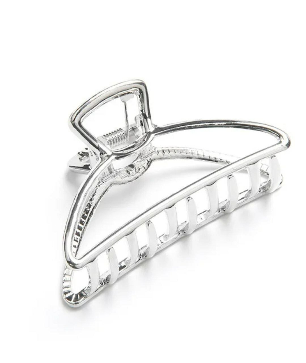 Заколка Краб для волос. Полукруглая. Металл. Цвет серебро