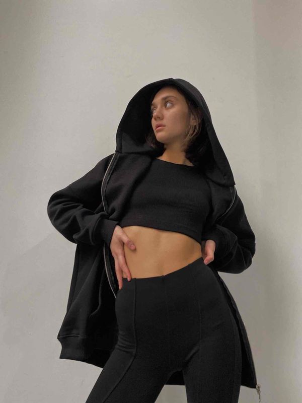 Худи Basic С Начесом на молнии черный - фото 4