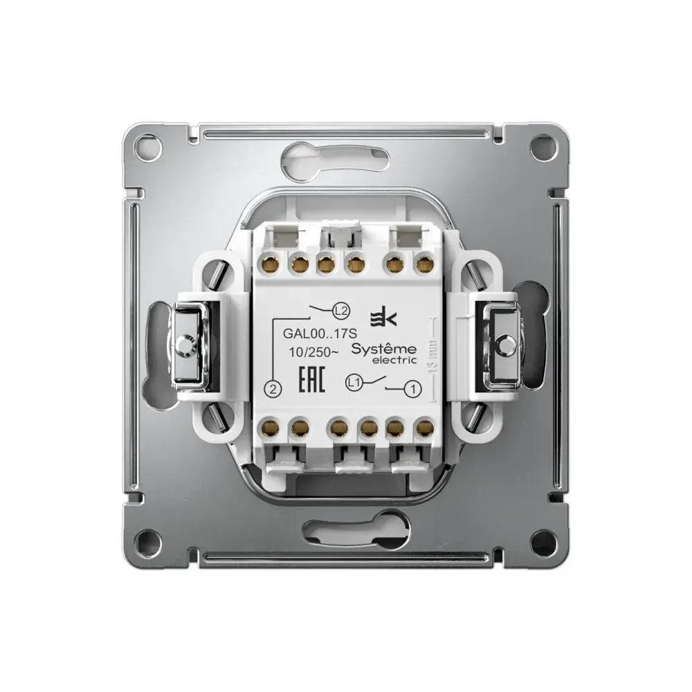 ARTGALLERY 2-клавишный ВЫКЛЮЧАТЕЛЬ КНОПОЧНЫЙ, 10АХ, механизм, быстрозажим. клем., СТАЛЬ