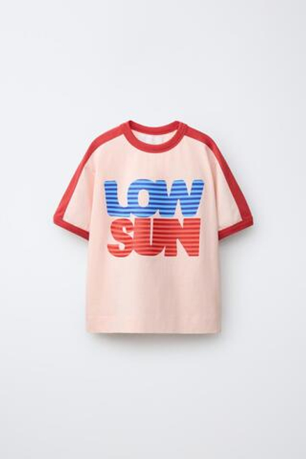 ZARA ФУТБОЛКА С КОНТРАСТНОЙ НАДПИСЬЮ, РОЗОВЫЙ/БЕЛЫЙ