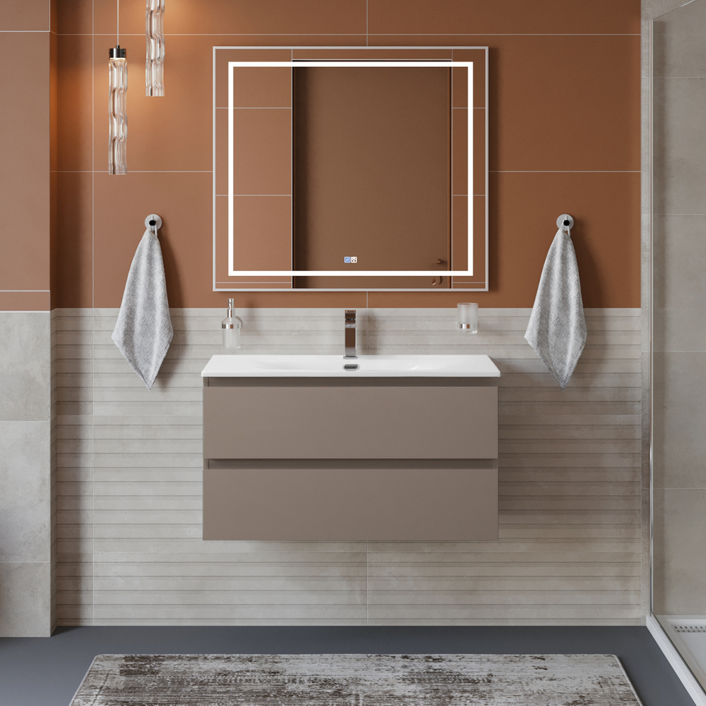 Тумба с раковиной подвесная BelBagno KRAFT-800-2C-SO-CO Бежевый матовый, раковина белая BB-8099-80