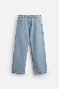 ZARA ДЖИНСЫ СВОБОДНОГО КРОЯ В РАБОЧЕМ СТИЛЕ, ГОЛУБОЙ