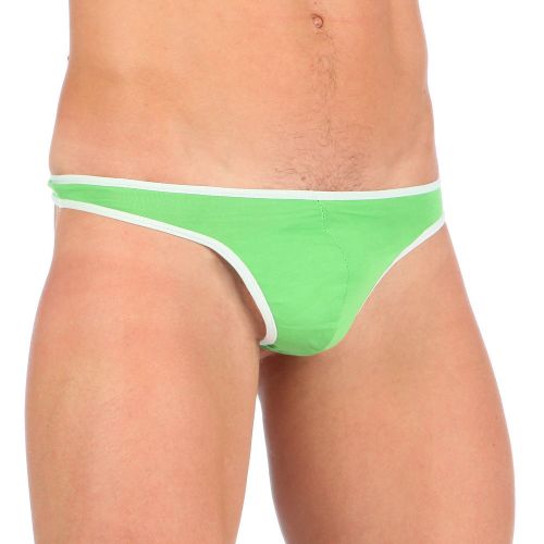 Мужские трусы стринги Van Baam зеленые с белой окантовкой