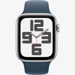 Apple Watch SE Gen 2 44mm (GPS) Silver Aluminum Case with Storm Blue Sport Band (M/L) (MREE3)