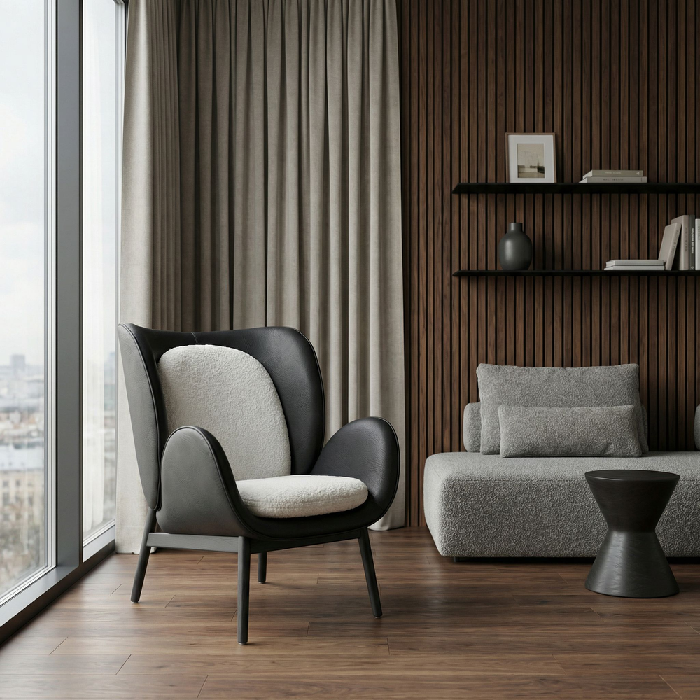 Дизайнерское кресло CUDDLE барашек/black