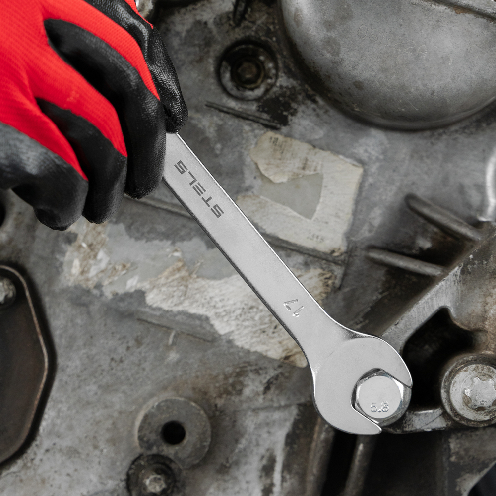 Ключ комбинированный, 17 мм, CrV, матовый хром Stels 15213