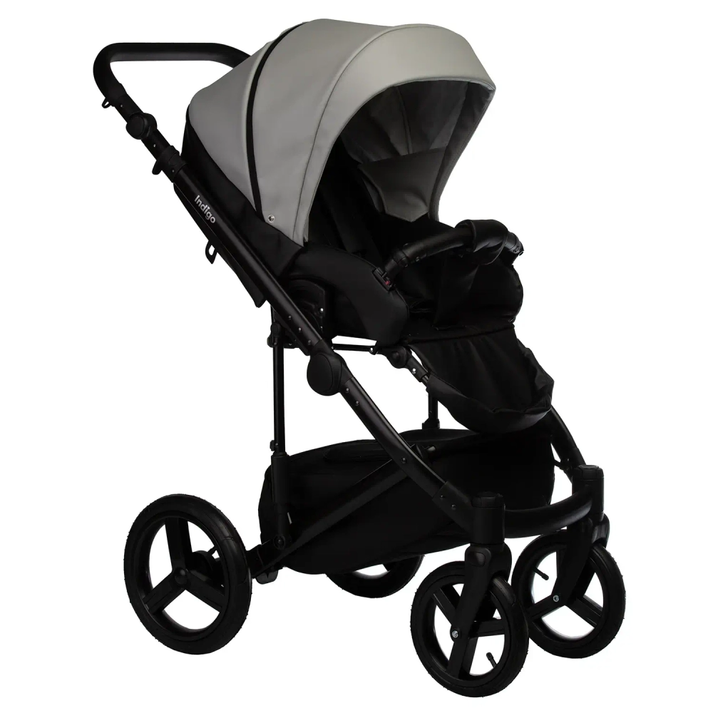 Коляска 2 в 1 Indigo TOUR ECO te 02 (черная кожа+серая кожа)