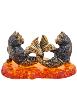 Народные промыслы AM-3675 Фигурка «Коты Русалки» (латунь, янтарь)