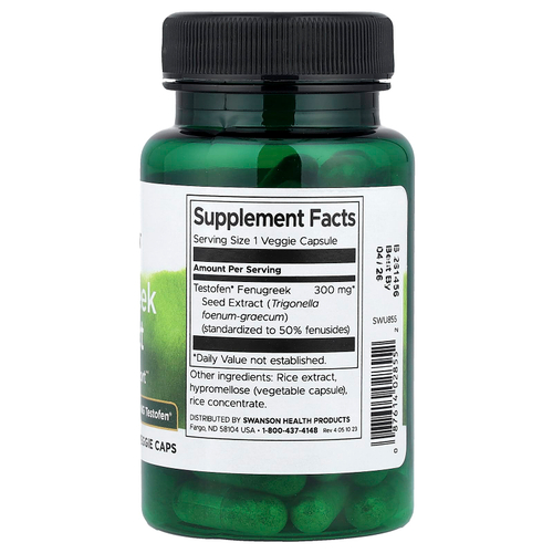 Swanson Vitamins, экстракт пажитника, 300 мг, 60 растительных капсул
