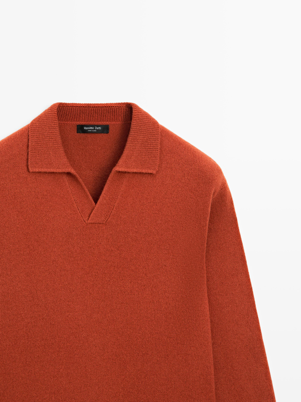 Massimo Dutti Свитер поло из смесовой шерсти с V-образным вырезом, мандариновый