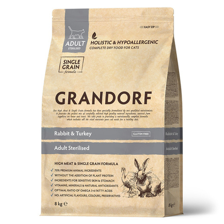 Сухой корм Grandorf Sterilized Rabbit&Turkey для стерилизованных кошек кролик с индейкой 8 кг