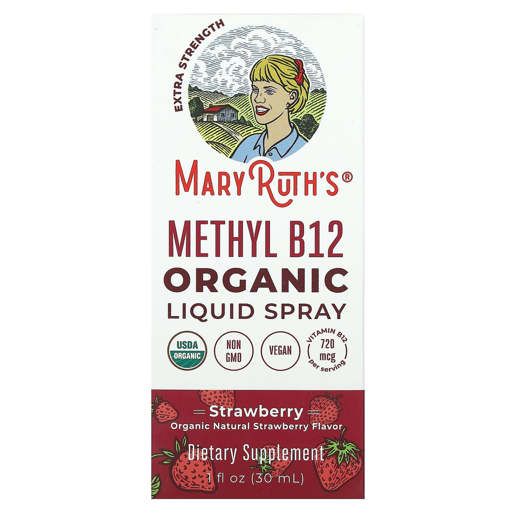 MaryRuth's, органический метилкобаламин, жидкий спрей, со вкусом клубники, 720 мкг, 30 мл (1 жидк. унция)