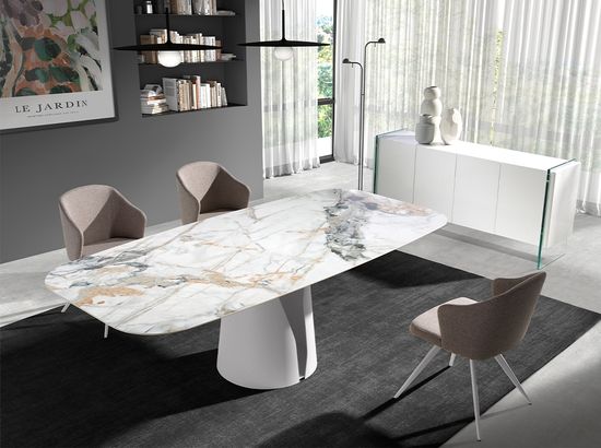 Обеденный стол 1135/DT957 из керамики в мраморной отделке Oval Barrel Испания