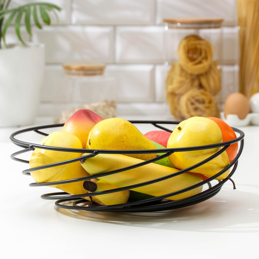 Ваза для фруктов Гипноз, 30,5х30,5х8,5 см (чёрный)