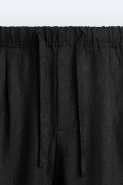 ZARA БРЮКИ-ДЖОГГЕРЫ ИЗ 100% ЛЬНА, ЧЕРНЫЙ