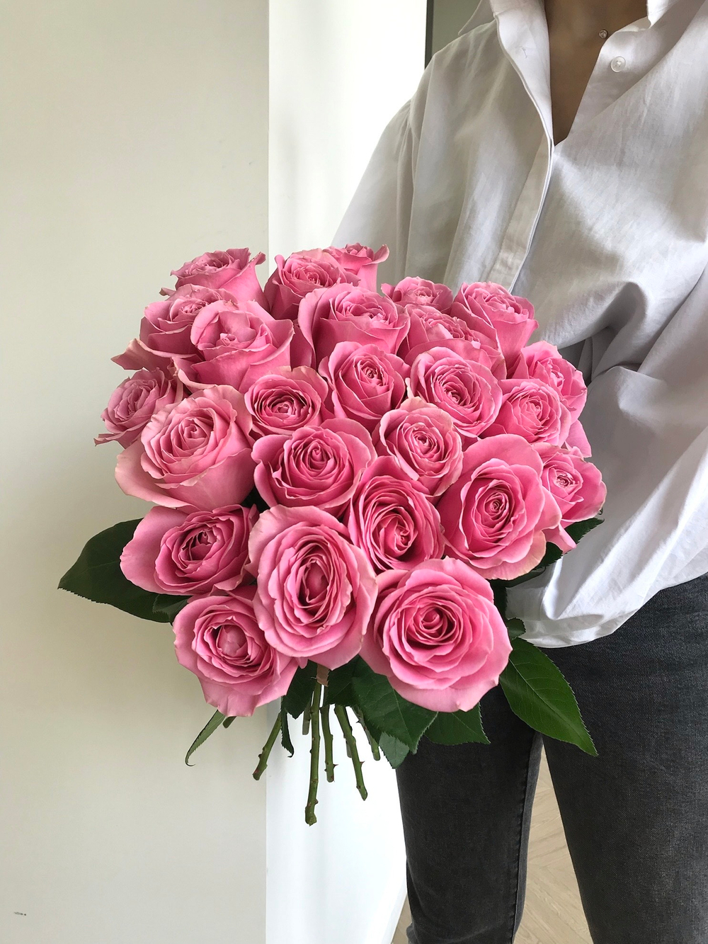 Букет из розовой розы (50см) 25 шт под ленту
