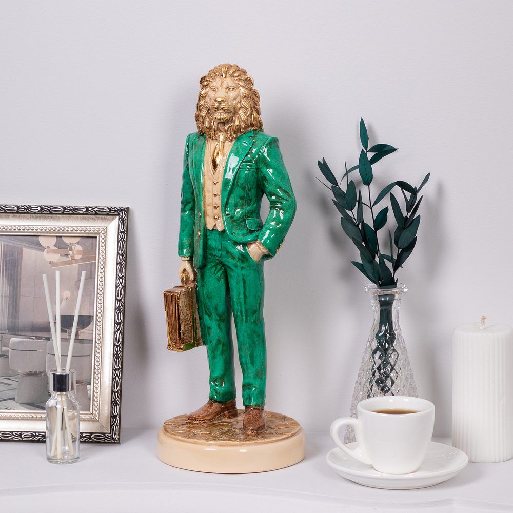 Скульптура Лев Бизнесмен Айвори Изумрудный