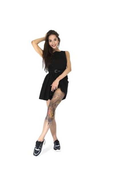 Колготки с принтом в виде черно-желтого карпа кои на левой ножке (Размер: S-M-L) (Цвет: бежевый)