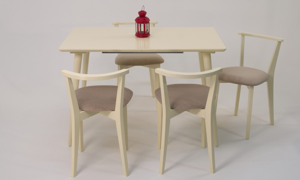Стол Zip-mebel Монте 120 слоновая кость со стульями Франк слоновая кость велюр бежевый
