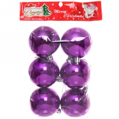 Новогодние шары 6 см (набор 6 шт) «Глянец», Фиолетовый (пакет)