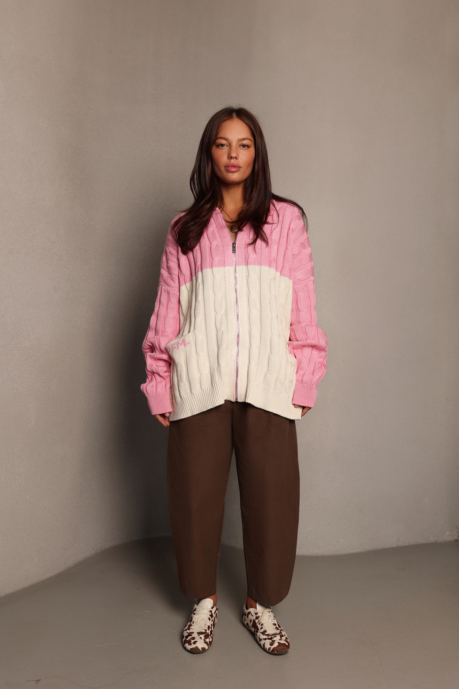 Кардиган на молнии с косами