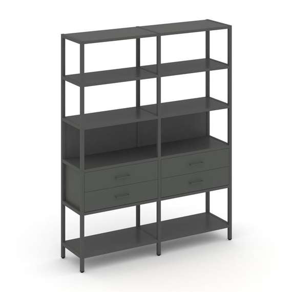 Shelf System Двухсекционный стеллаж пятиярусный с ящиками SN.STM-522 Антрацит/Металл Антрацит 1590*4