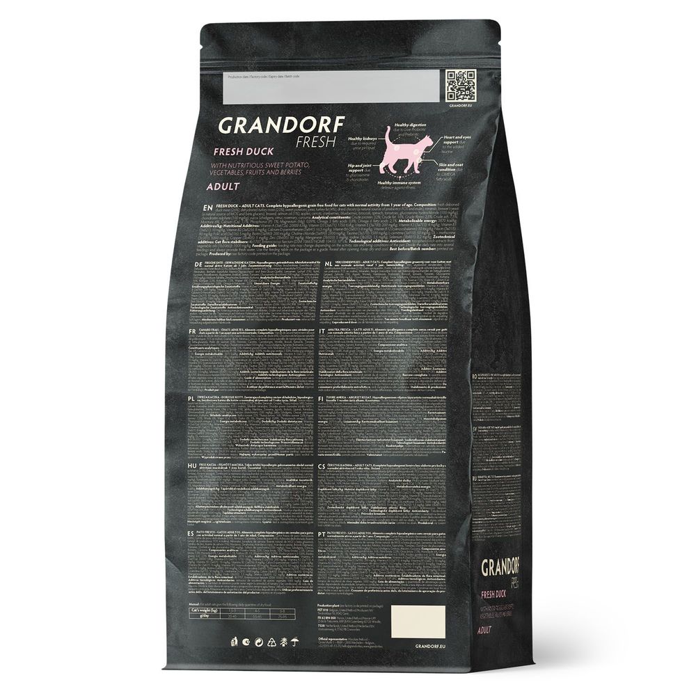Сухой корм GRANDORF Fresh Cat ADULT Duck&Sweet Potato для кошек из свежего мяса утки с бататом
