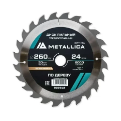 Диск пильный тв. сплав. METALLICA Optima 260x30 мм, 24 зуба, Т 3,0 мм по дереву продольный