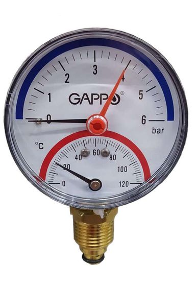 Термоманометр вертикальный Gappo 120 градусов 6 бар 80мм НР 1/2&quot; радиальный 38276