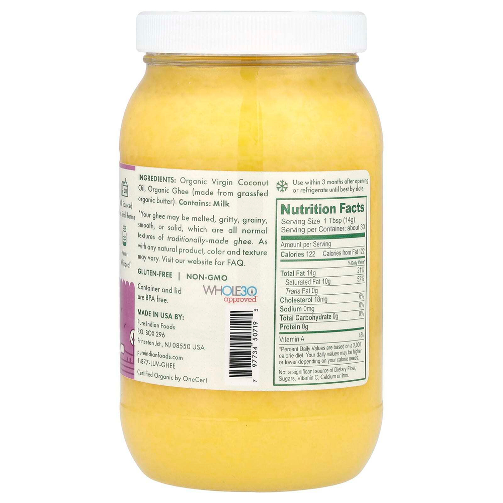 Pure Indian Foods, PrimalFat, органическое кокосовое масло и масло гхи холодного отжима, 425 г (15 унций)