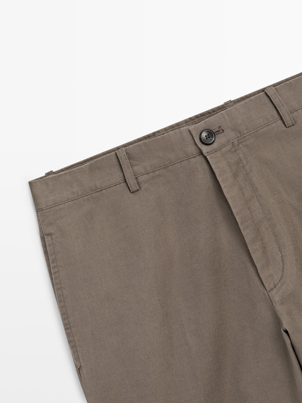 Massimo Dutti Зауженные брюки из хлопка и льна, кротово-коричневый