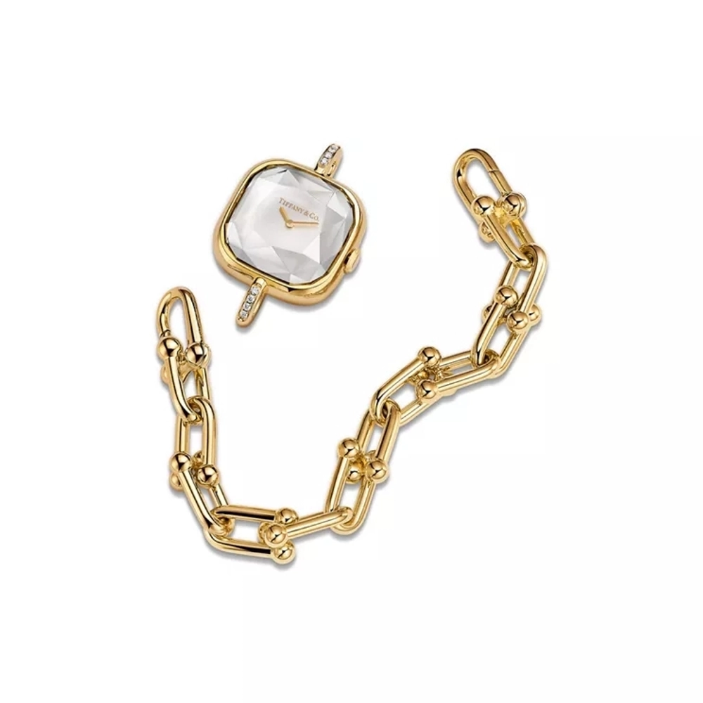 Часы - браслет из жёлтого золота 18k с бриллиантами, Tiffany ⚜️Hard Wear watch pearl