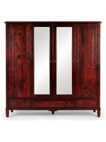 Шкаф 233х68х220, Джоли, распашной, 4 двери, с ящиками для одежды, из массива березы, красный, Makosa