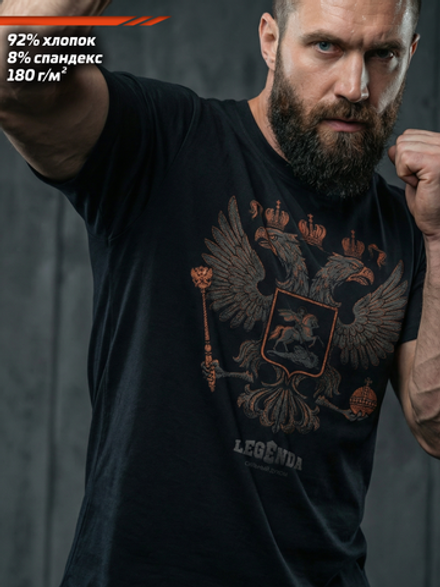 Футболка спортивная хлопковая мужская черная LEGENDA Герб