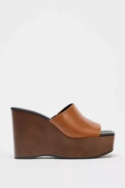ZARA КОЖАНЫЕ ТУФЛИ НА ТАНКЕТКЕ, КОРИЧНЕВЫЙ
