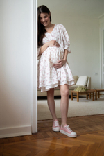 Платье Милана из муслина для беременных и кормящих, Айвори с цветами