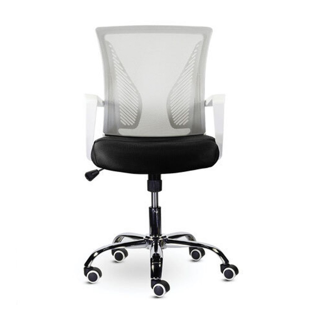 Кресло BRABIX "Wings MG-306", пластик белый, хром, сетка, серое/черное, 532010